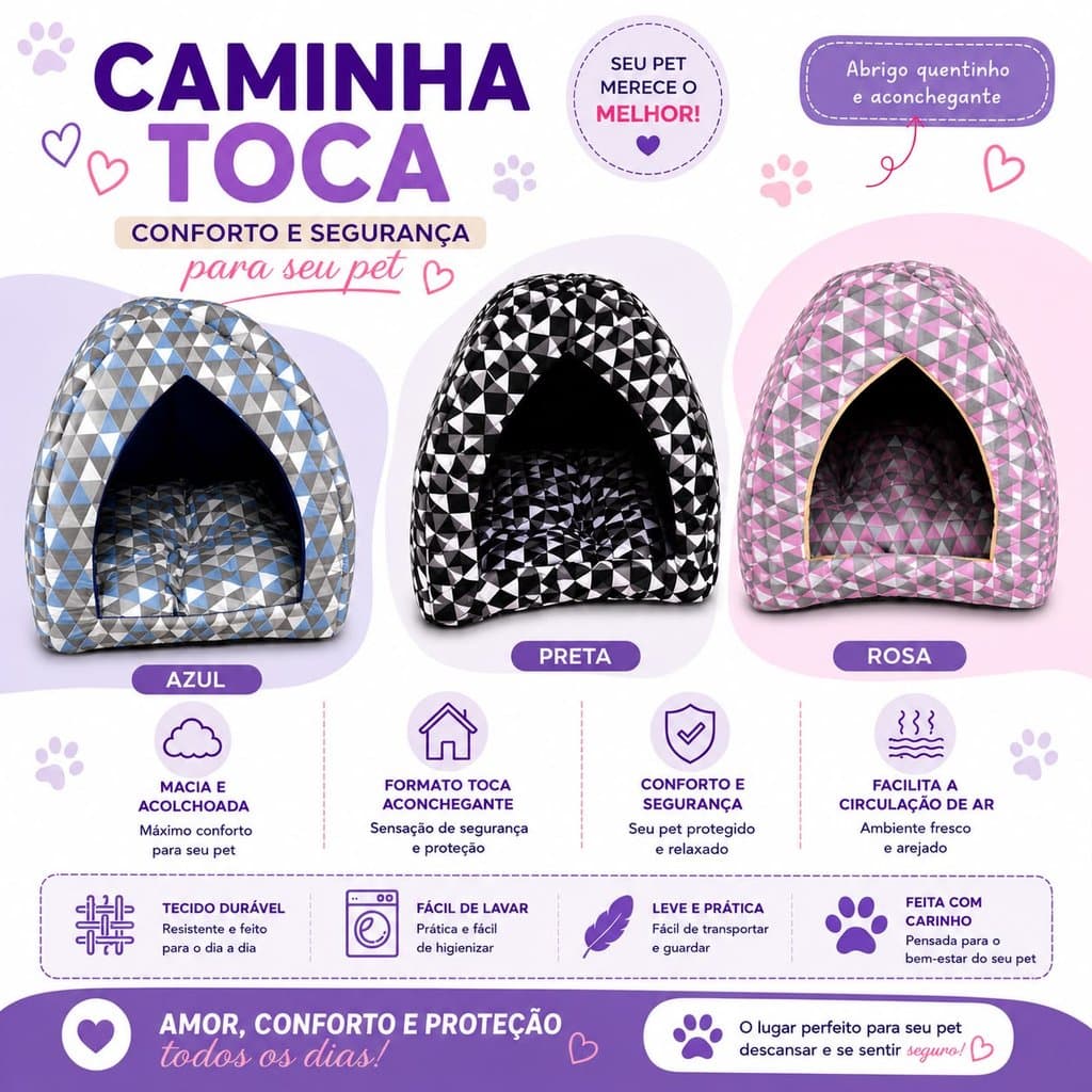 Toca Pet Luxo 45x45x45cm Casinha Confortável Para Cães e Gatos Com Almofada