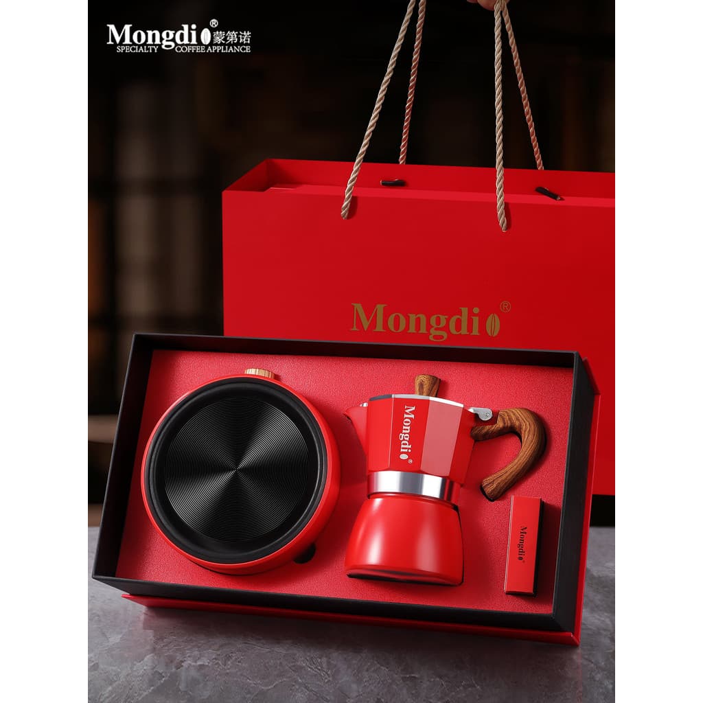 Mongdio Mongdio Moka Pot Set Caixa de presente Fazendo cafeteira Máquina de café expresso Presente criativo de aniversár