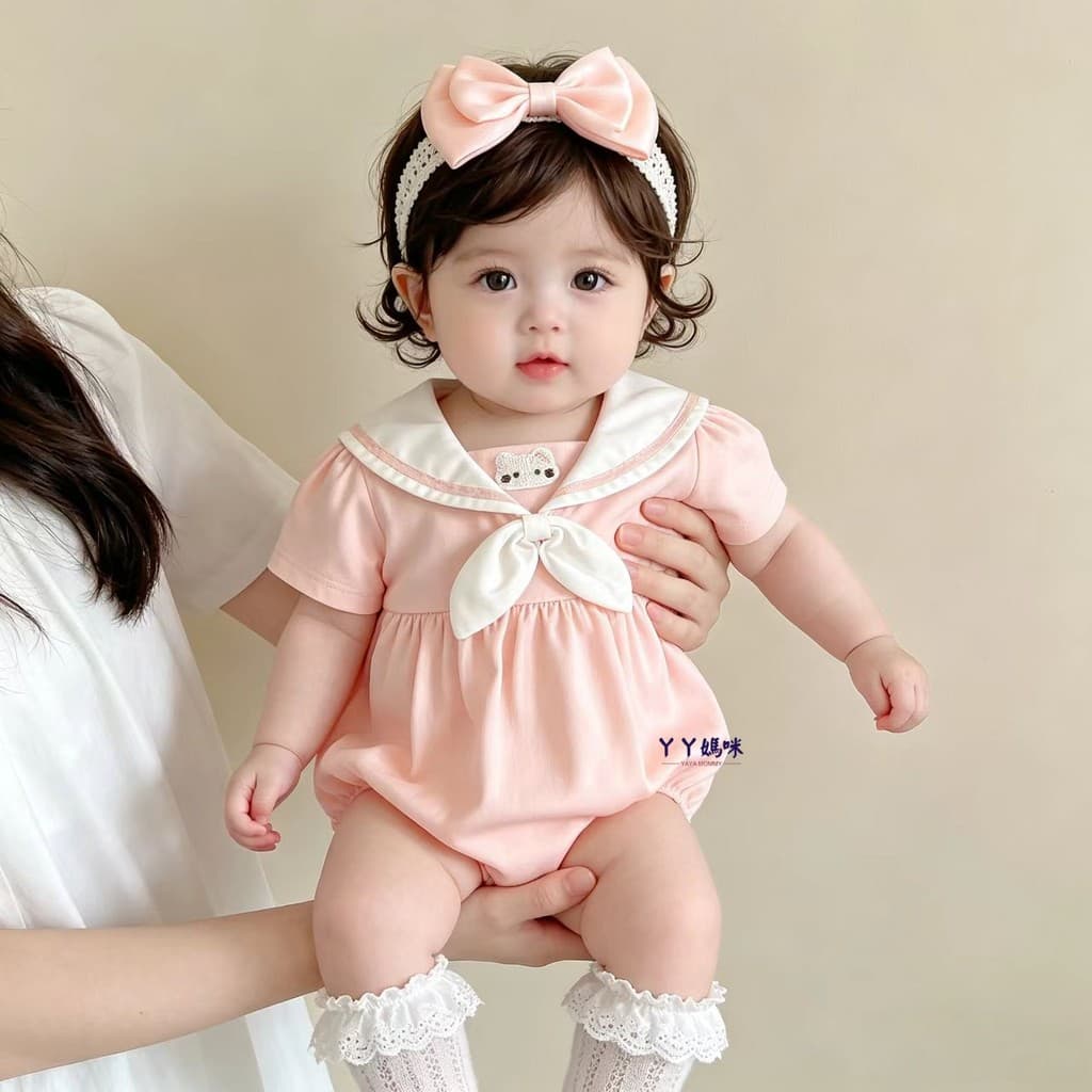 Bebê roupas de bebê roupas de verão estilo fino menina macacão gola marinheiro estilo Preppy bebê recém-nascido pur