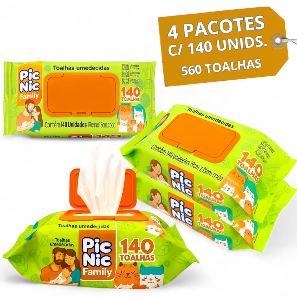560 Lenço Umedecido Premium 4 Pacotes Pic Nic Toalha Recém Nascido Bebe Adulto Lencinho toalhinha