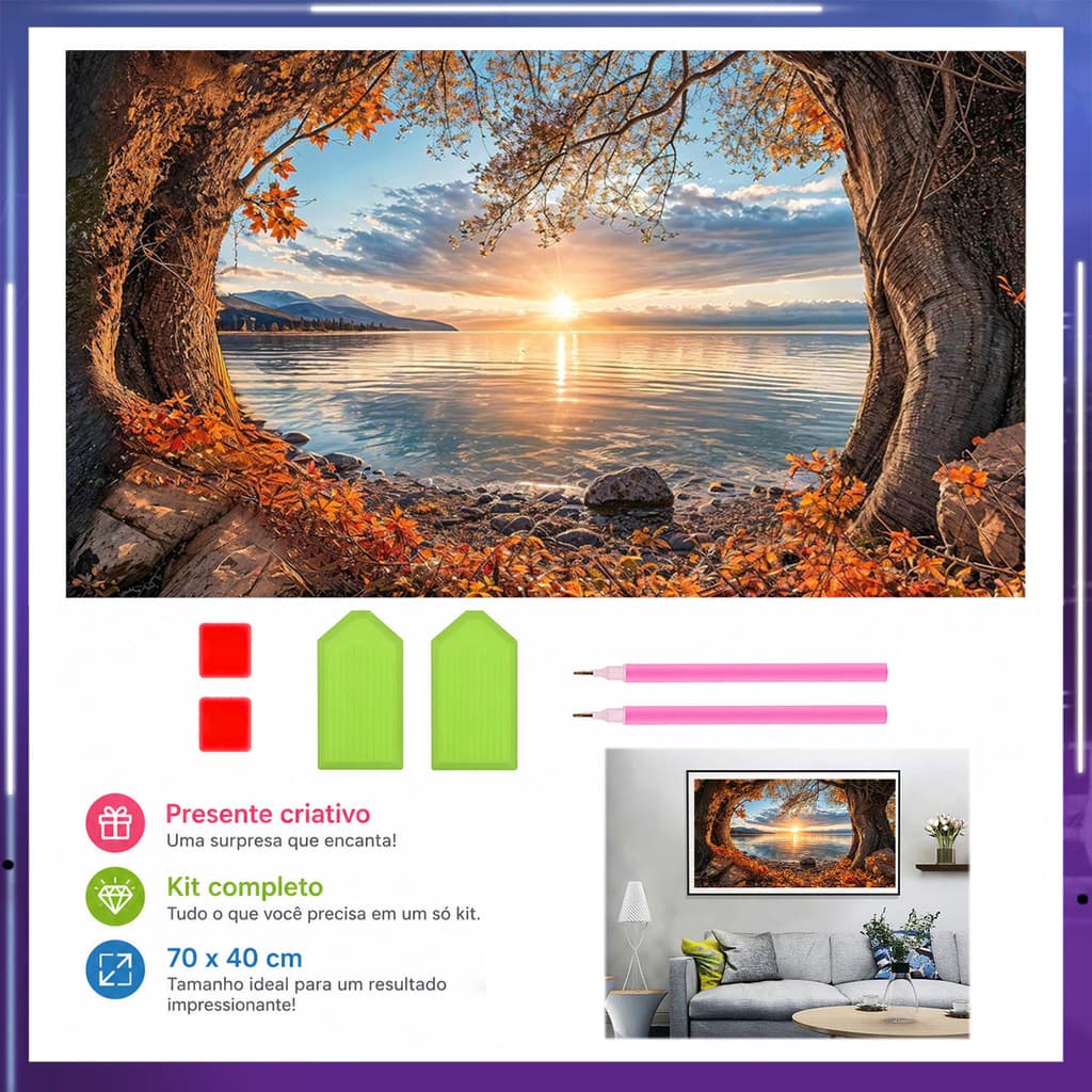 Pintura de Diamante 5D Um belo pôr do sol 70x40cm Broca Quadrada – artesanato terapêutico, decoração criativa, presente
