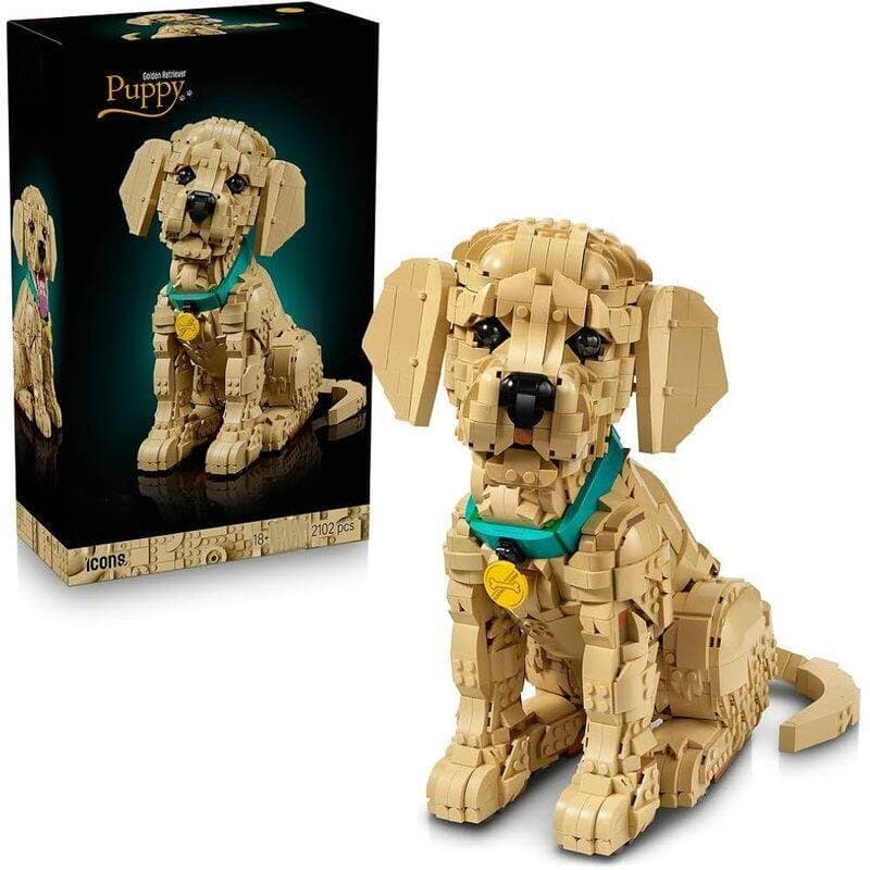 Compatível com o brinquedo educativo de blocos de montar LEGO da série ICONS 11384, filhote de Golden Retriever para men