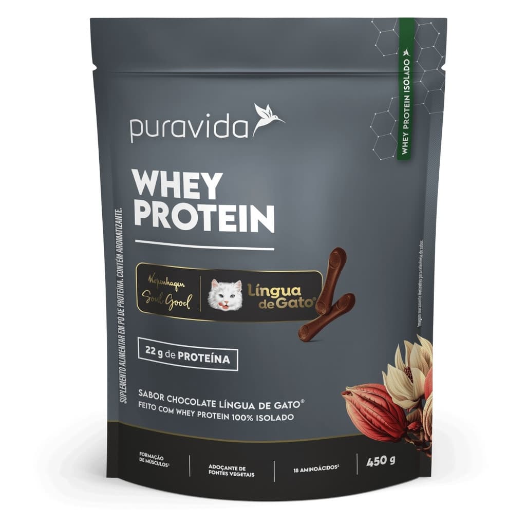 Whey Protein Isolado Refil 450g Sabor Língua De Gato De Chocolate Pura vida