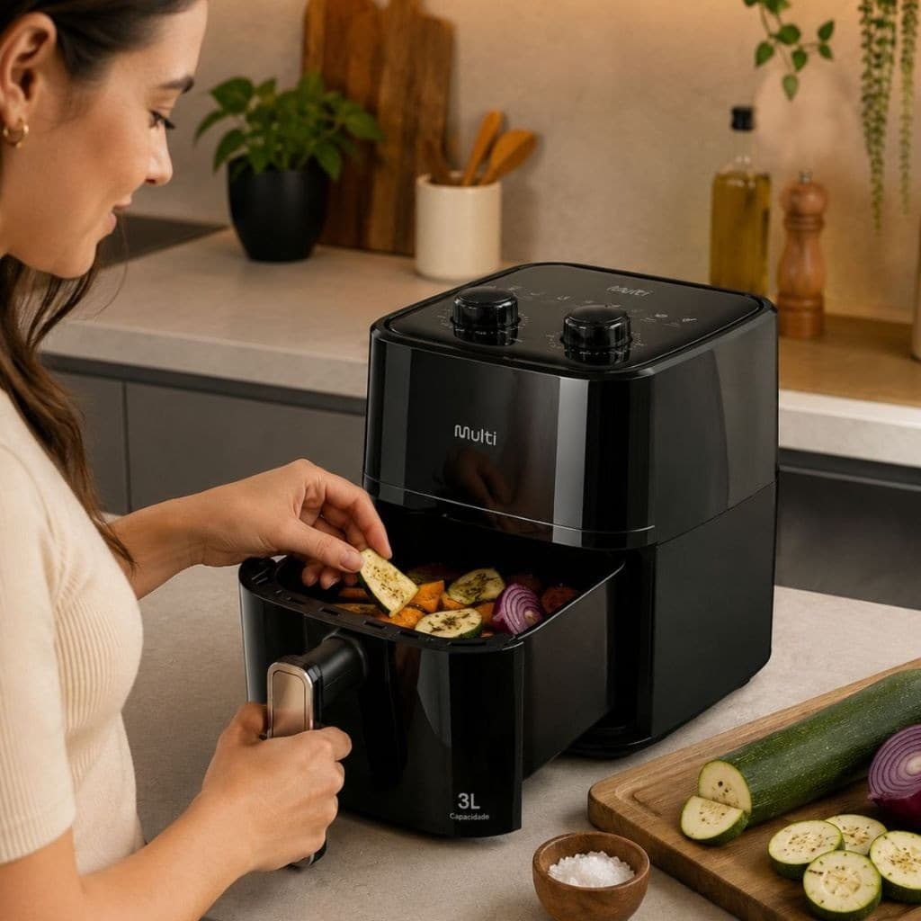 Air Fryer Fritadeira Elétrica Sem Óleo Preta 127V e 220V Cozinha Saudável Batata Frango Legumes