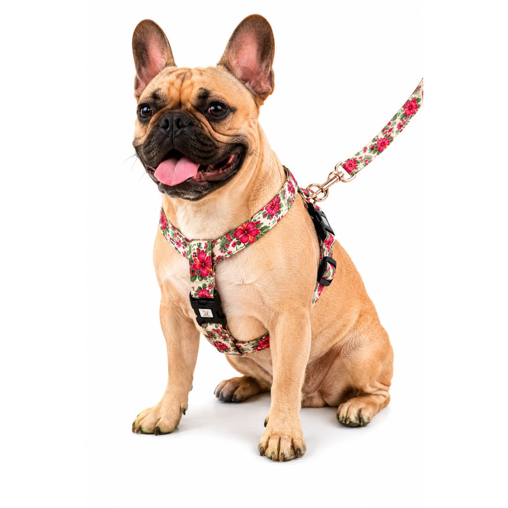 Coleira Peitoral Americano com Guia para Pet  para Cachorros estampa Floral