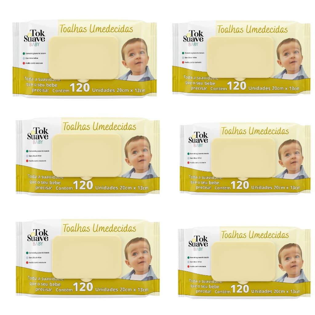 KIT 6 PCTS Toalhas Umedecidas bebe/infantil TOK SUAVE BABY 720UN (120 cada pct)