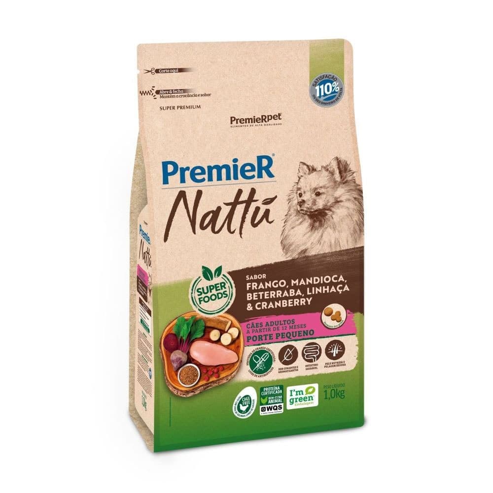 Ração PremieR Nattu cachorros adultos raças pequenas frango, mandioca e linhaça 1,0kg