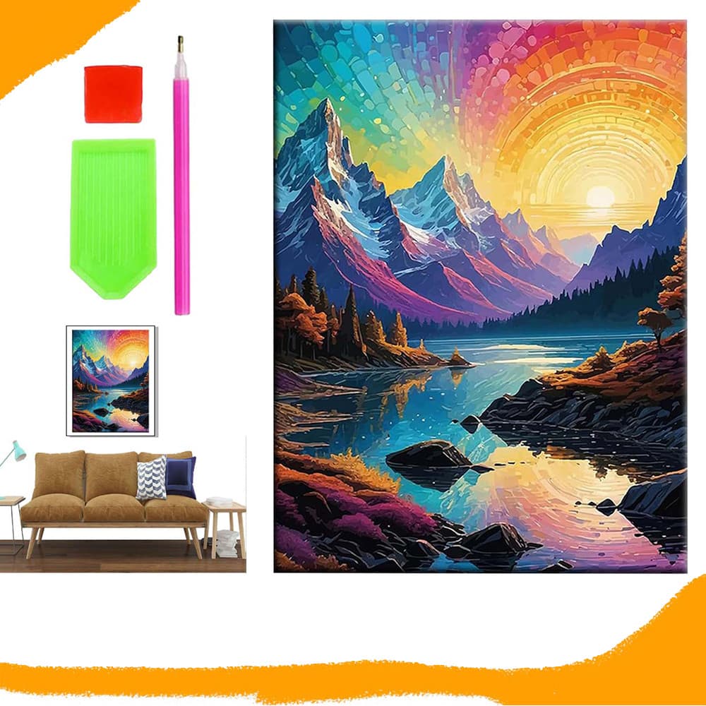 Pôr do sol, Pintura Diamante Quadrada, Pintura Diamante 5D DIY, Kit de Pintura Diamante para Iniciantes, 30 x 40 cm