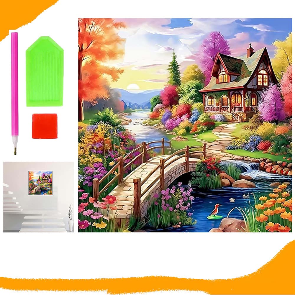Casa de conto de fadas, diamantes quadrados, pintura com diamantes 5D, kit inicial para pintura com diamantes,30 x 30 cm