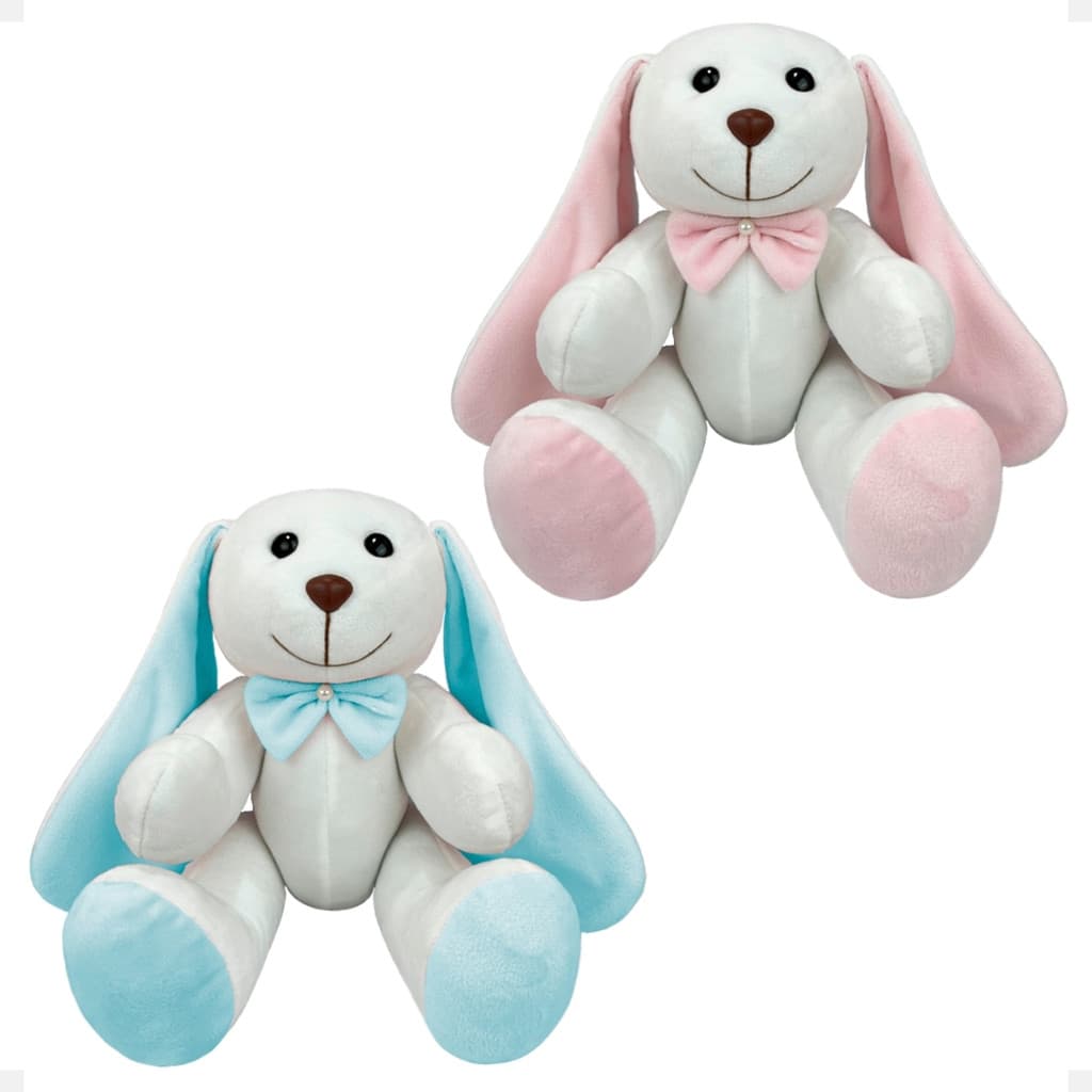 Kit 2 Coelhinhos De Pelúcia Articulados 25cm Chá Revelação