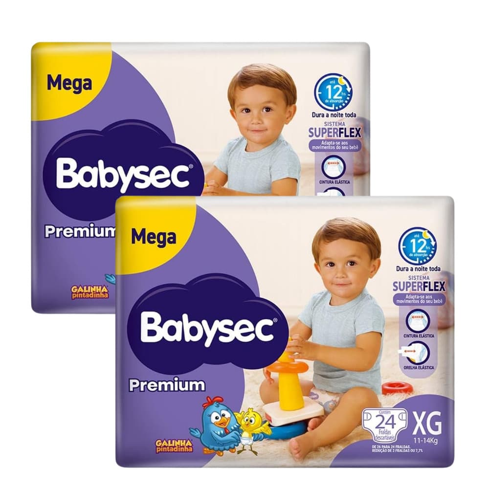 2 Pacotes de Fralda BabySec Premium Galinha Pintadinha Mega XG c/24un