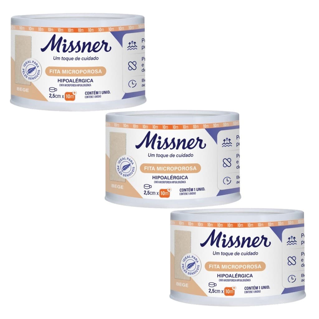 Kit 3 Fita Microporosa Bege 2,5cm X 10m - Missner