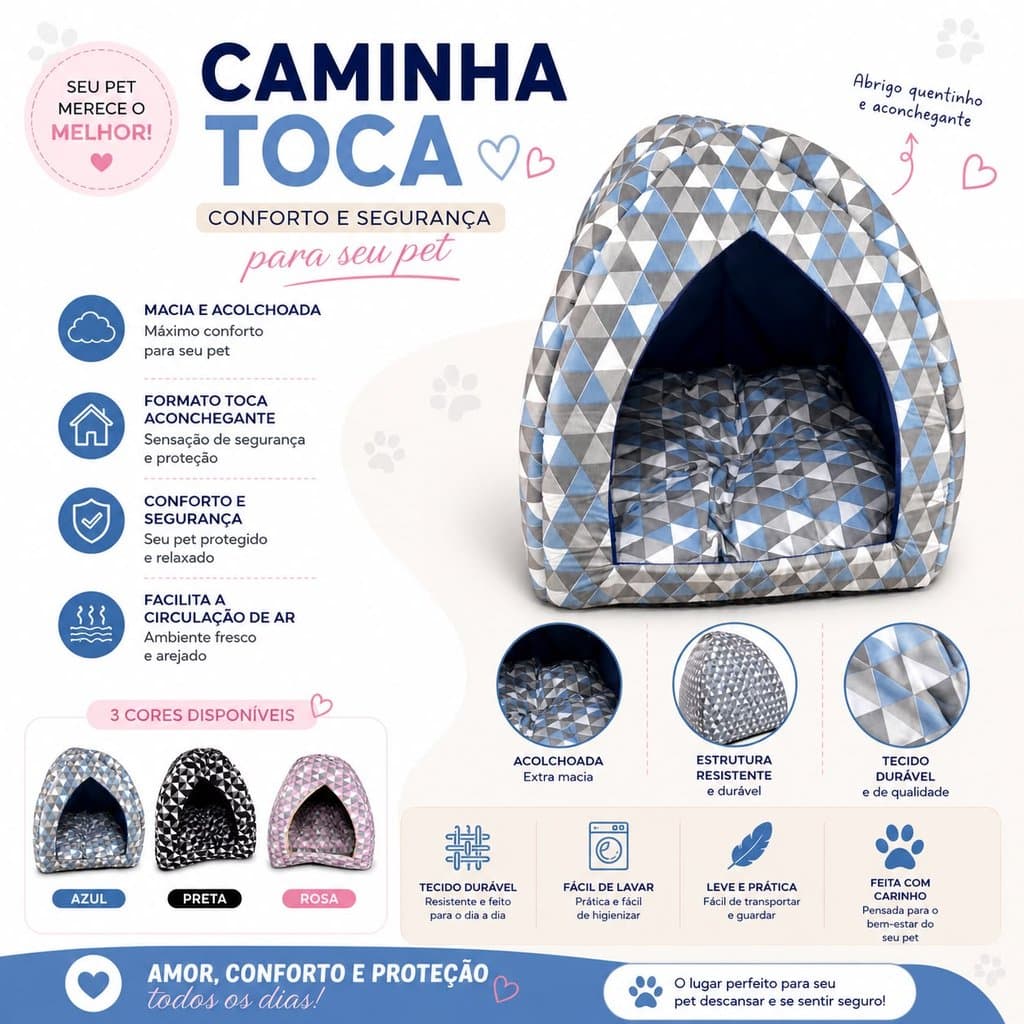 Casinha Toca Pet 45x45x45cm Cama Para Cachorros e Gatos Com Almofada Inclusa