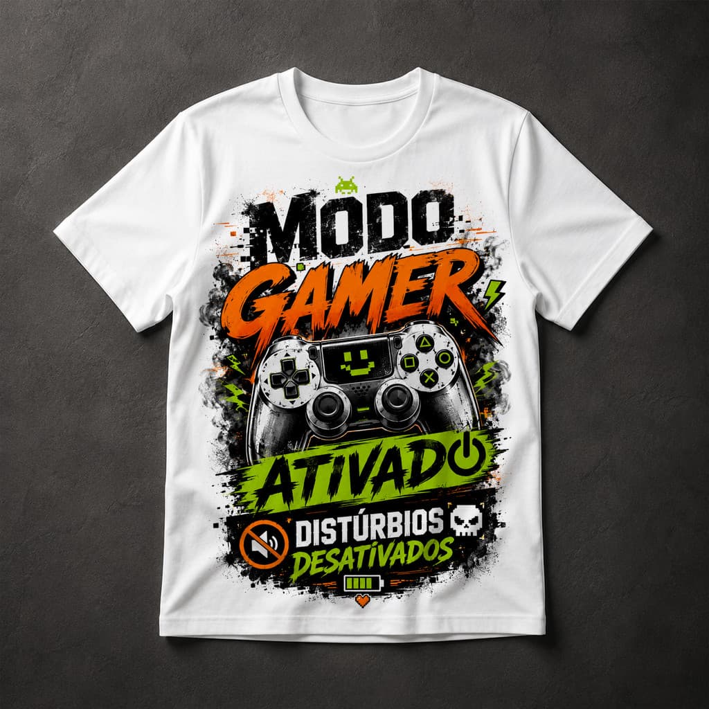 Camiseta Modo Gamer Ativado Distúrbios Desativados Controle Videogame