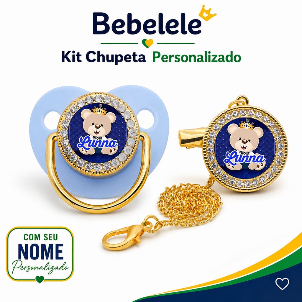 Chupeta plana para bebê, adequada para 0-6 meses, personalizada com nome/foto, incluindo clipe chupeta personalizada