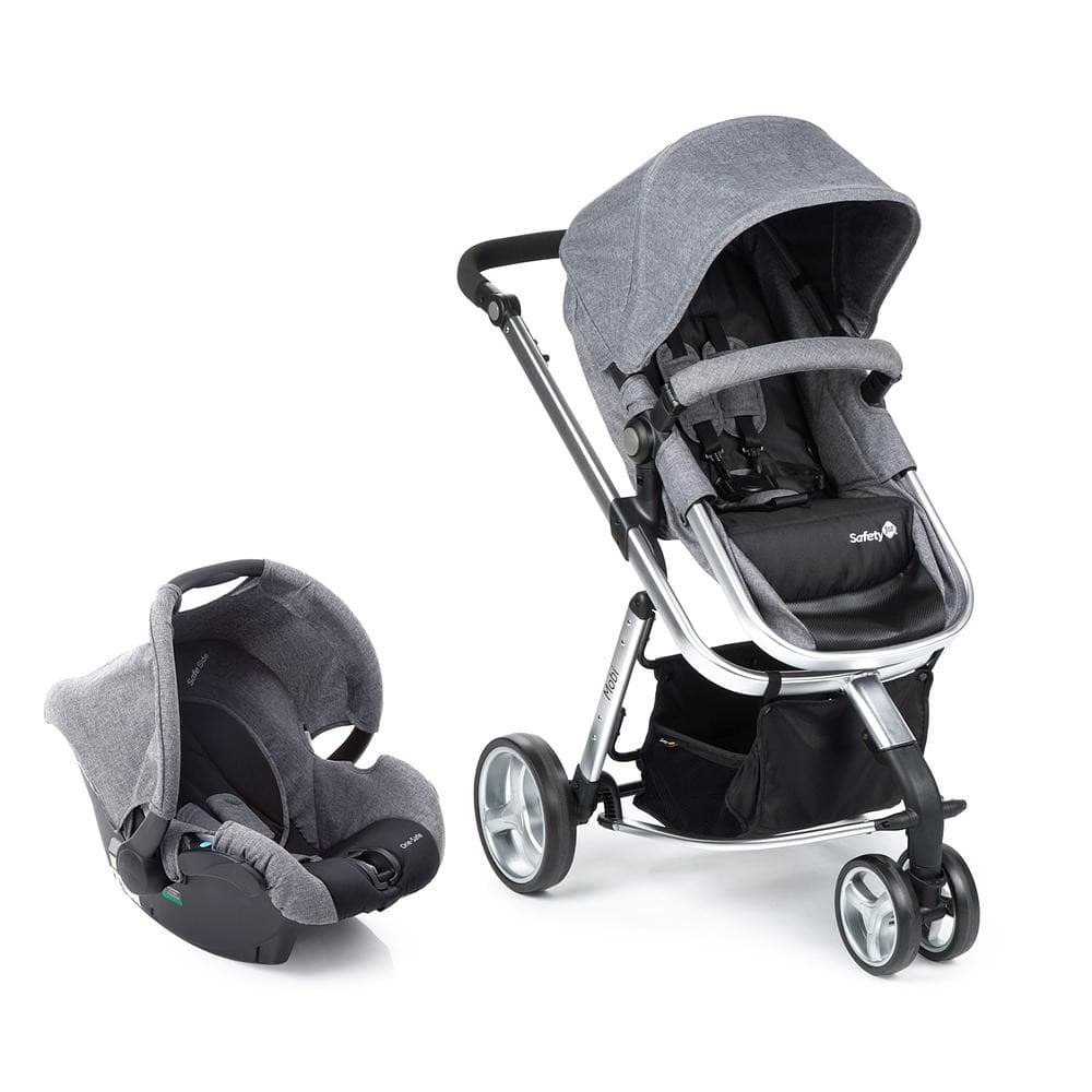 Carrinho Com Bebê Conforto Mobi Safety 1st Travel System Duo Moisés Revrsível 0-15kg Grey Denim Silver