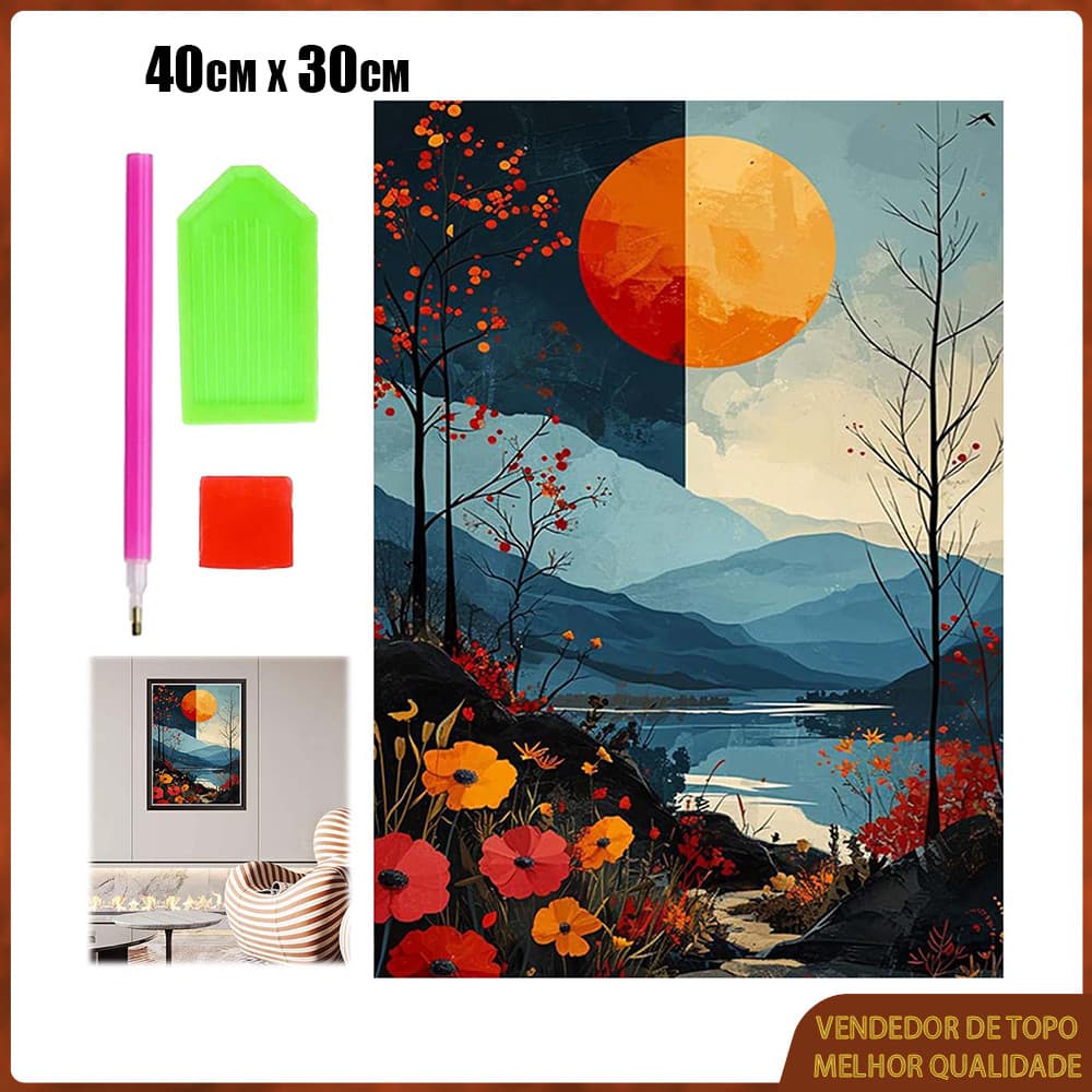 Conjunto de pintura diamante redondo 5D paisagem DIY ponto pintura diamante 40x30cm pintura decorativa
