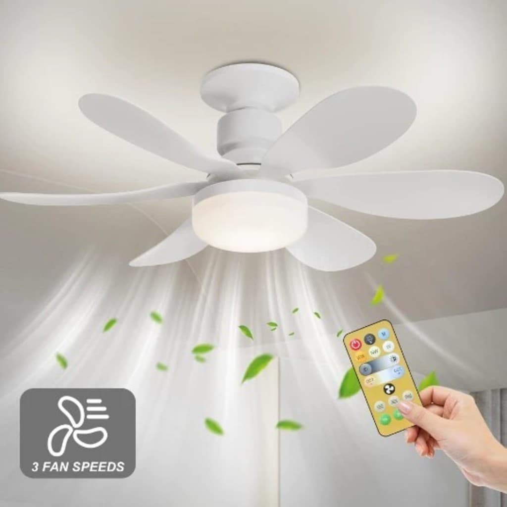 Ventilador de Teto com Luminária LED e Controle Remoto Silencioso para Quarto e Sala