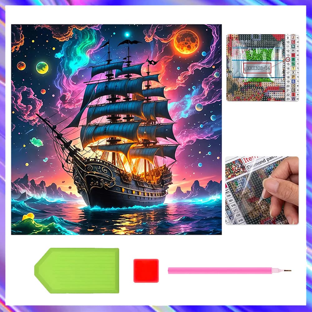 30 x 30 cm, Conjunto de 5D Barco pirata Diamante Arte Pintura DIY Diamante quadrados, pintura diamante 5D DIY