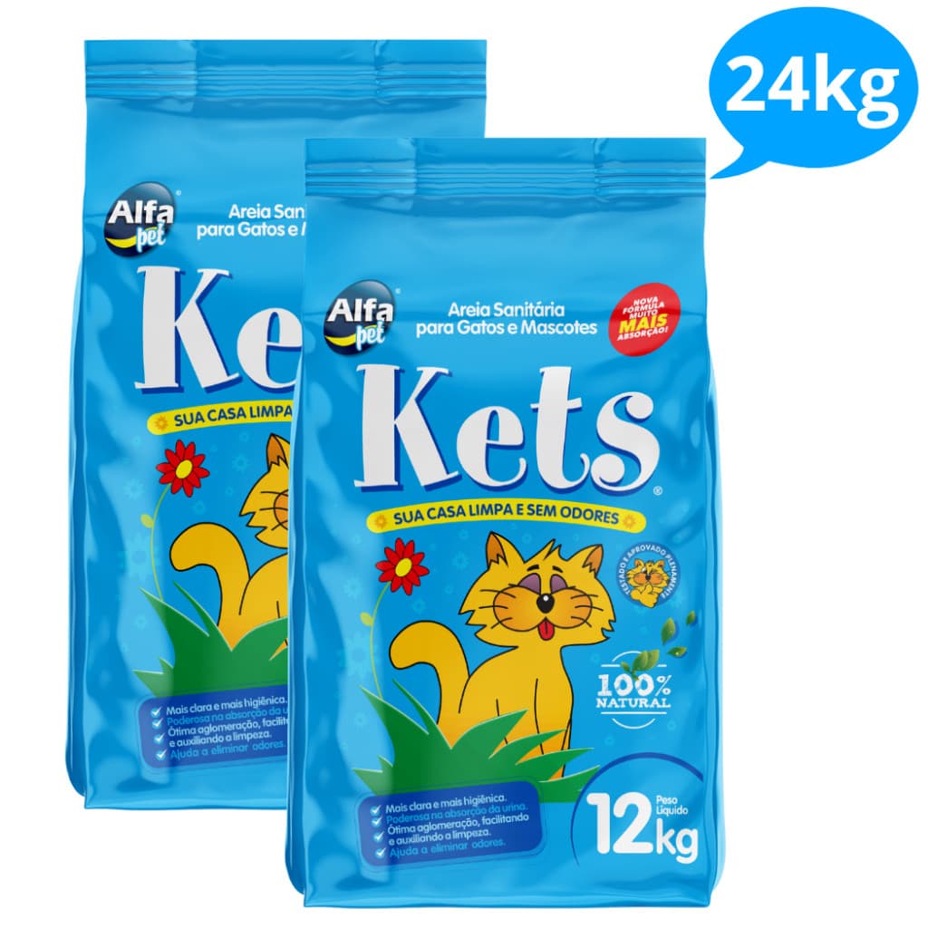 Kit 2 Areia Grossa Sanitária Kets Premium Higiênica Granulado Para Gatos .2.4.k.g.