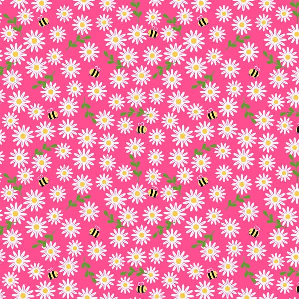 Tecido Tricoline Abelha E Margaridas Fundo Rosa 100% Algodão Bolsas Luxo Artigos De Ateliê Patchwork