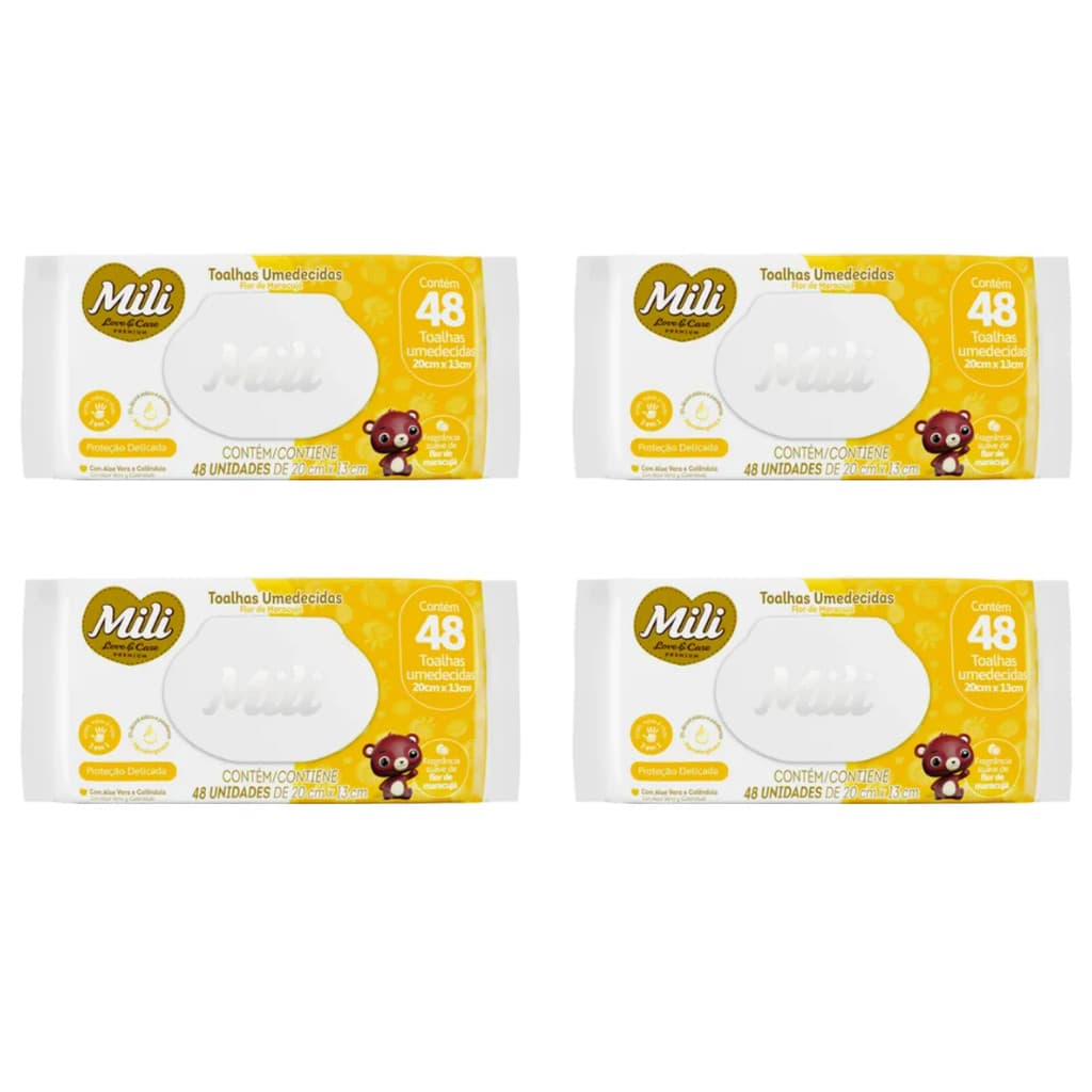 Kit c/ 4 Toalhas Umedecidas Flor de Maracujá c/ 48 unidades