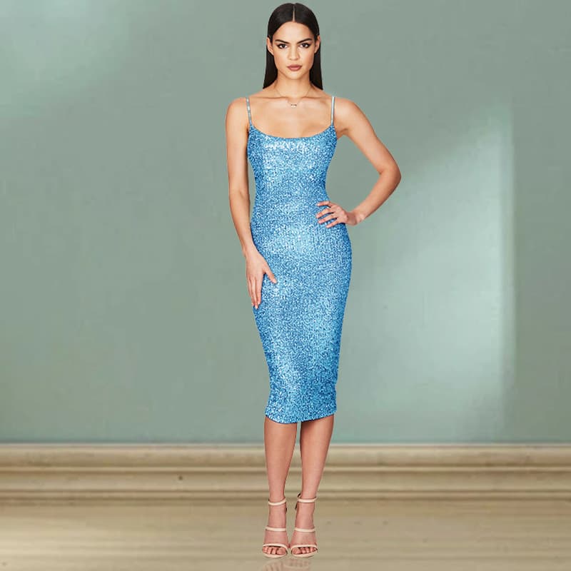 Europeu americano Cross-Border vestido feminino saia vestido de verão temperamento lantejoulas Halter cinta vestido de v