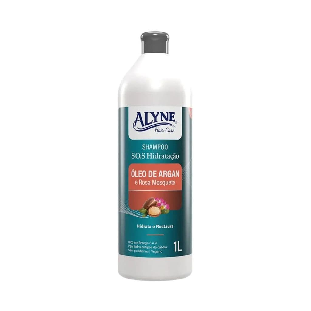 Shampoo Alyne Óleo de Argan e Rosa Mosqueta 1 Litro Vegano Hidratante S.O.S Hidratação