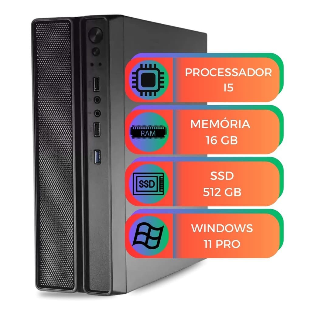 Computador MultiPC Slim Core i5 3ªGeração RAM 16GB SSD 512GB NVMe Win11 Pro P/ Estudos e Escritórios