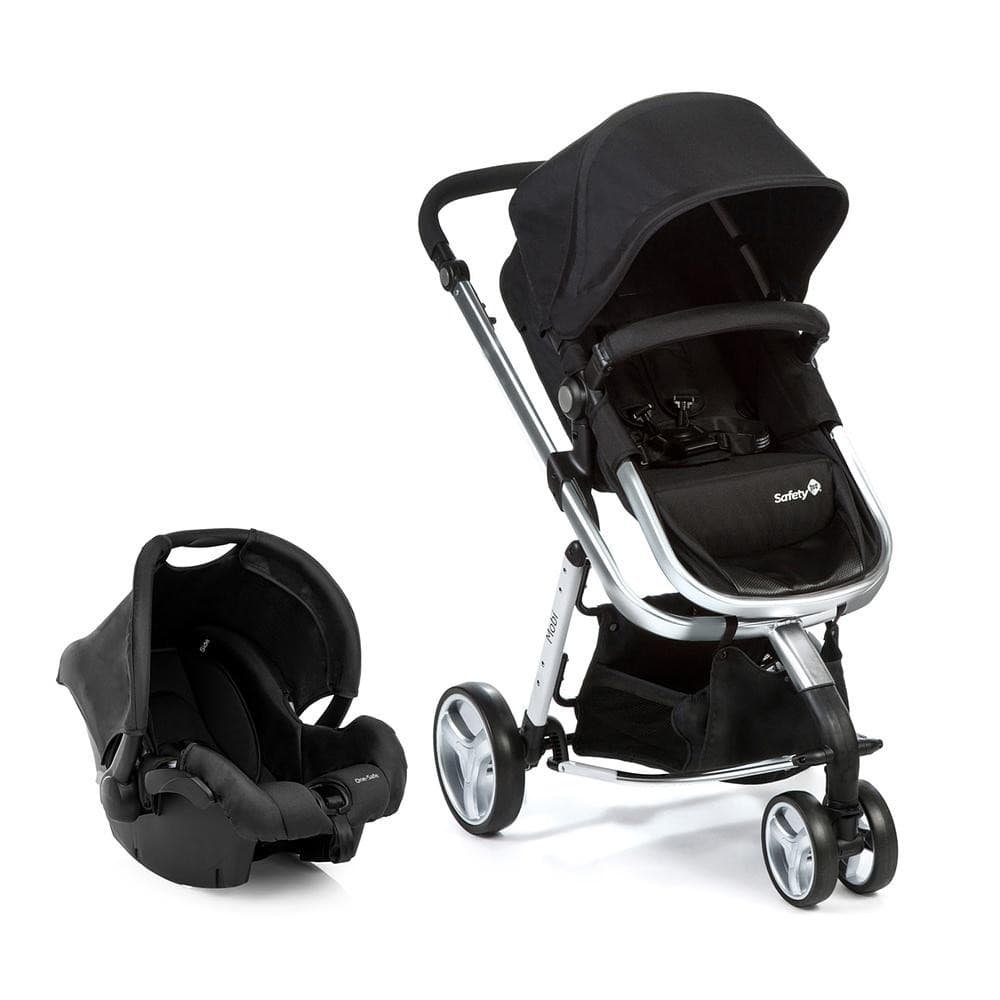 Carrinho Com Bebê Conforto Mobi Safety 1st Travel System Duo Moisés Revrsível 0-15kg Black e Silver