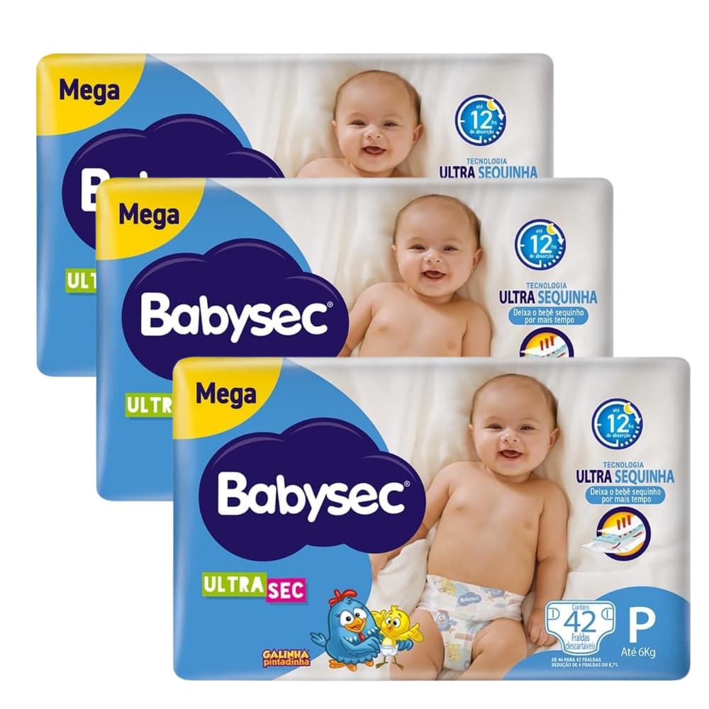 Kit 3x Fralda BabySec Ultrasec Galinha Pintadinha Mega P 42un – Super Absorvente