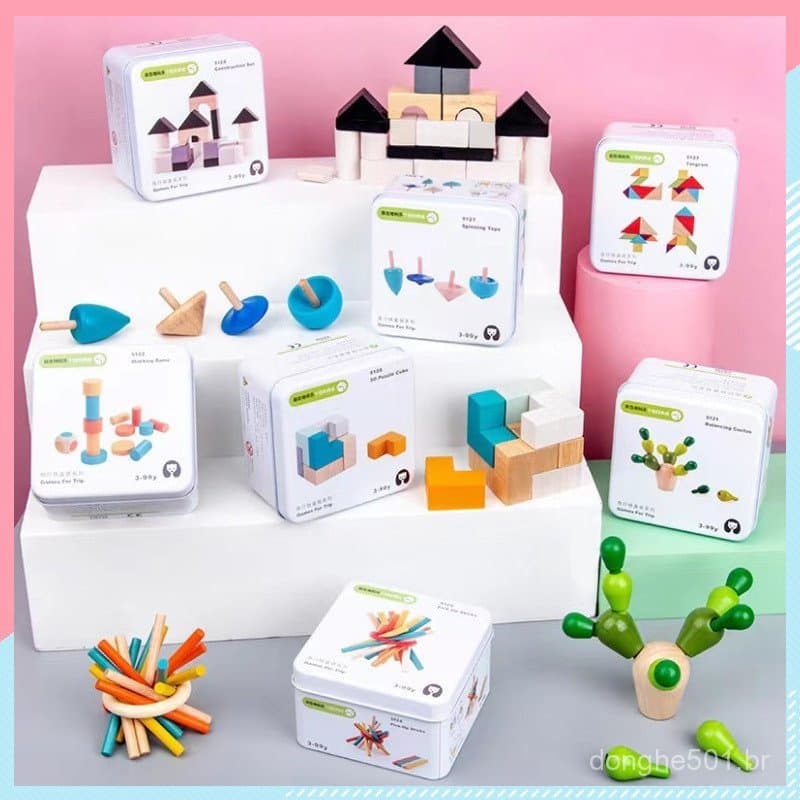 Blocos de construção em caixa de ferro, brinquedos educativos para a primeira infância, brinquedos para jardim de infânc