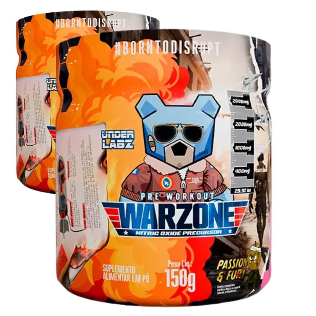 Kit 2 Pré-Treino Warzone Under Labz 150g Suplemento Treino Beta Alanina Arginina Aminoacidos