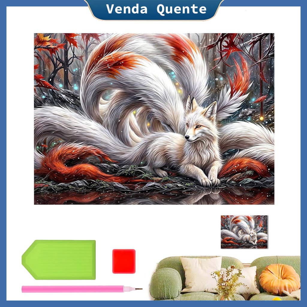 "Nove-tailed Espírito Fox" pintura diamante 40x30 cm, 5D Pintura Diamante, Decoração Da Parede Pintura Artesanal
