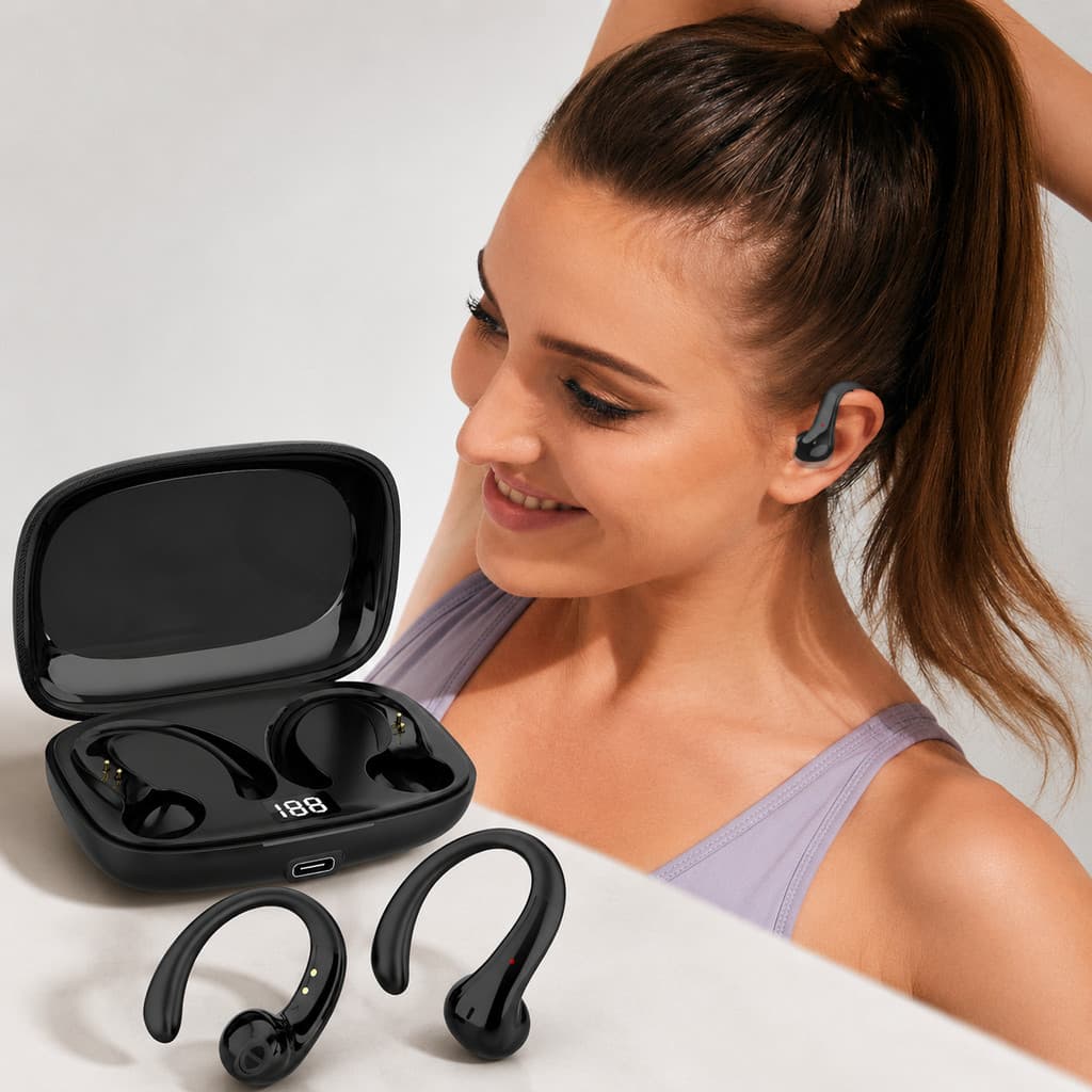 Fone de Ouvido OWS-15 Bluetooth Sem Fio Orelha Aberta Earhook Estéreo