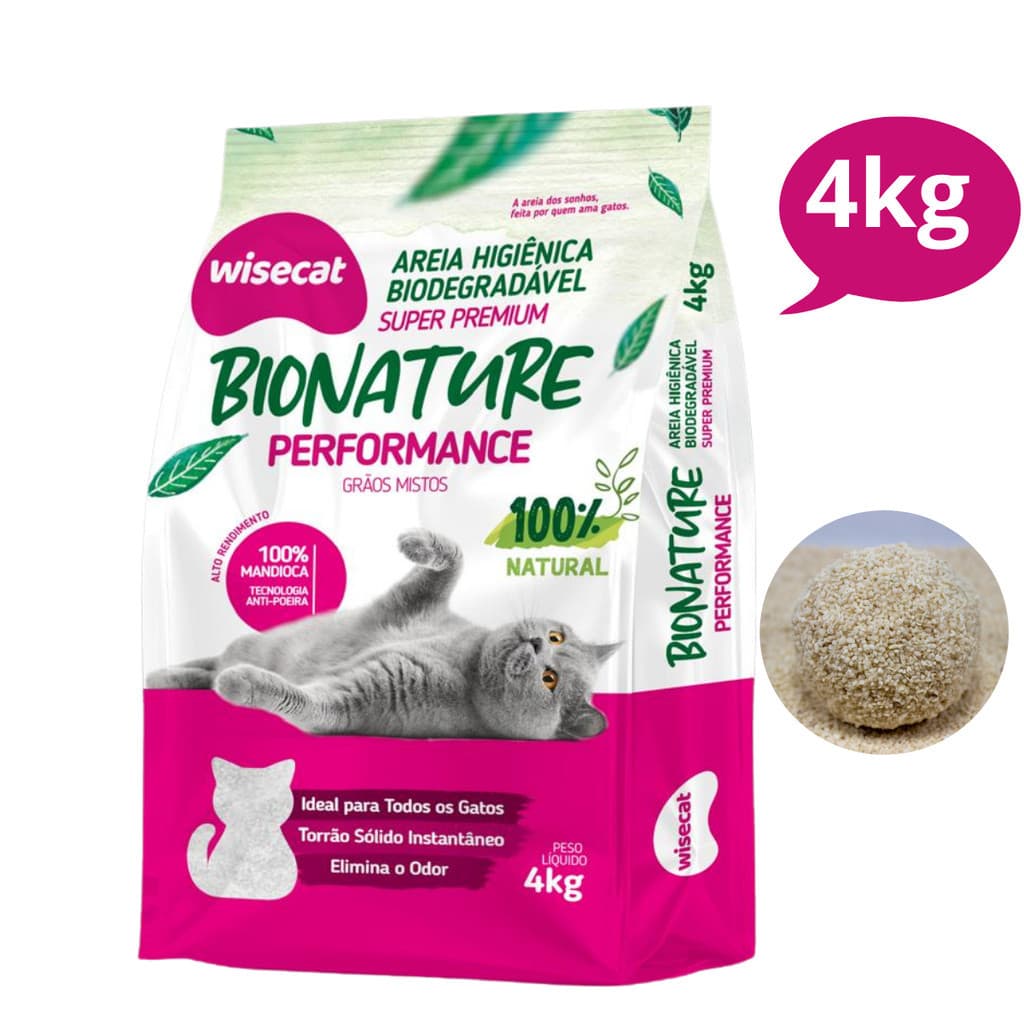 Areia Sanitária De Mandioca Grãos Mistos Para Gatos Biodegradável Wisecat 4kg