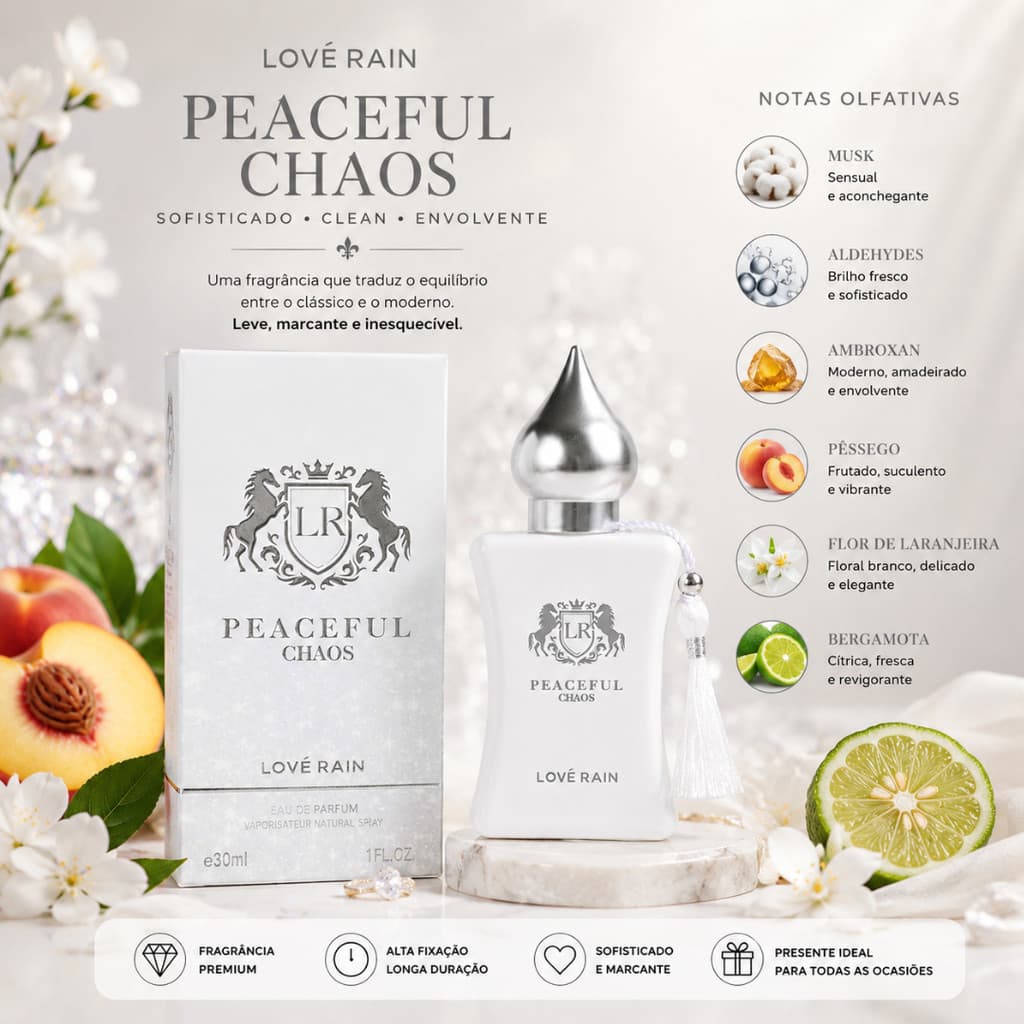 Perfume Feminino Importado Premium 30ml Lové Rain Longa Duração Musk Pêssego Flor de Laranjeira Bergamota Alta Fixação