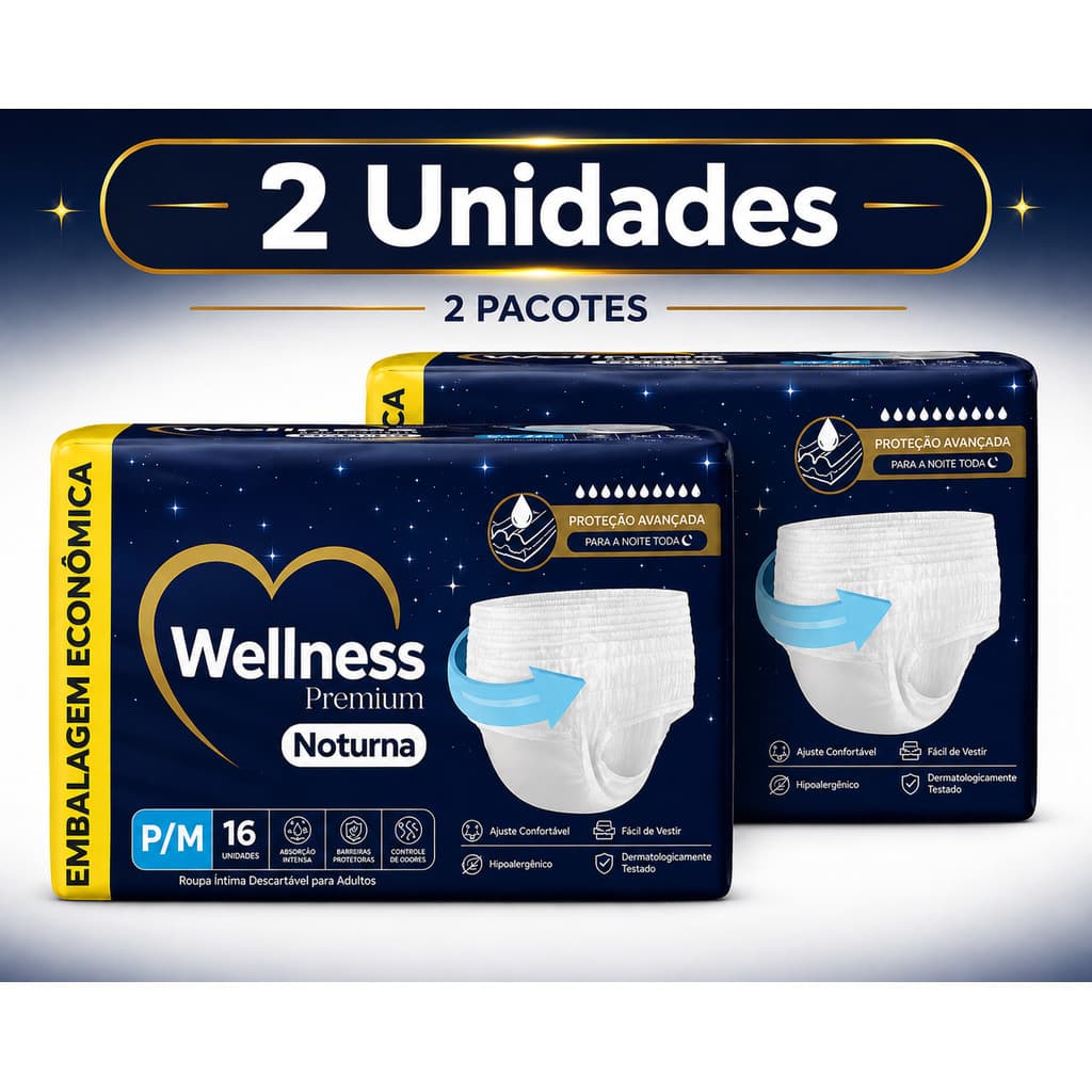 Kit 2 Pacotes 32 Un Fralda Geriátrica Adulto Pants  P/M Noturna Wellness Incontinência Severa Proteção Máxima Unissex