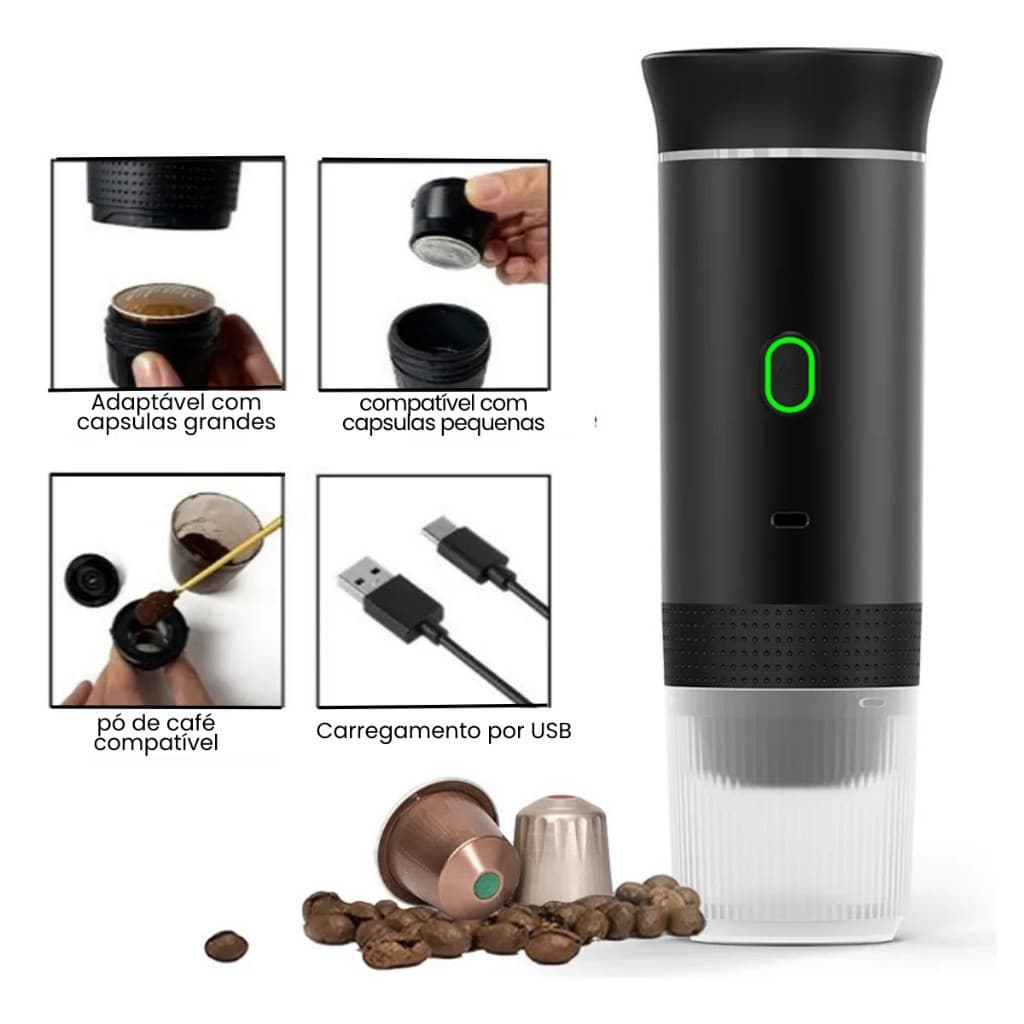 Máquina de Café Expresso Portátil 3 em 1 Elétrica para Cafeteira cápsulas e Café Moído  visiontech