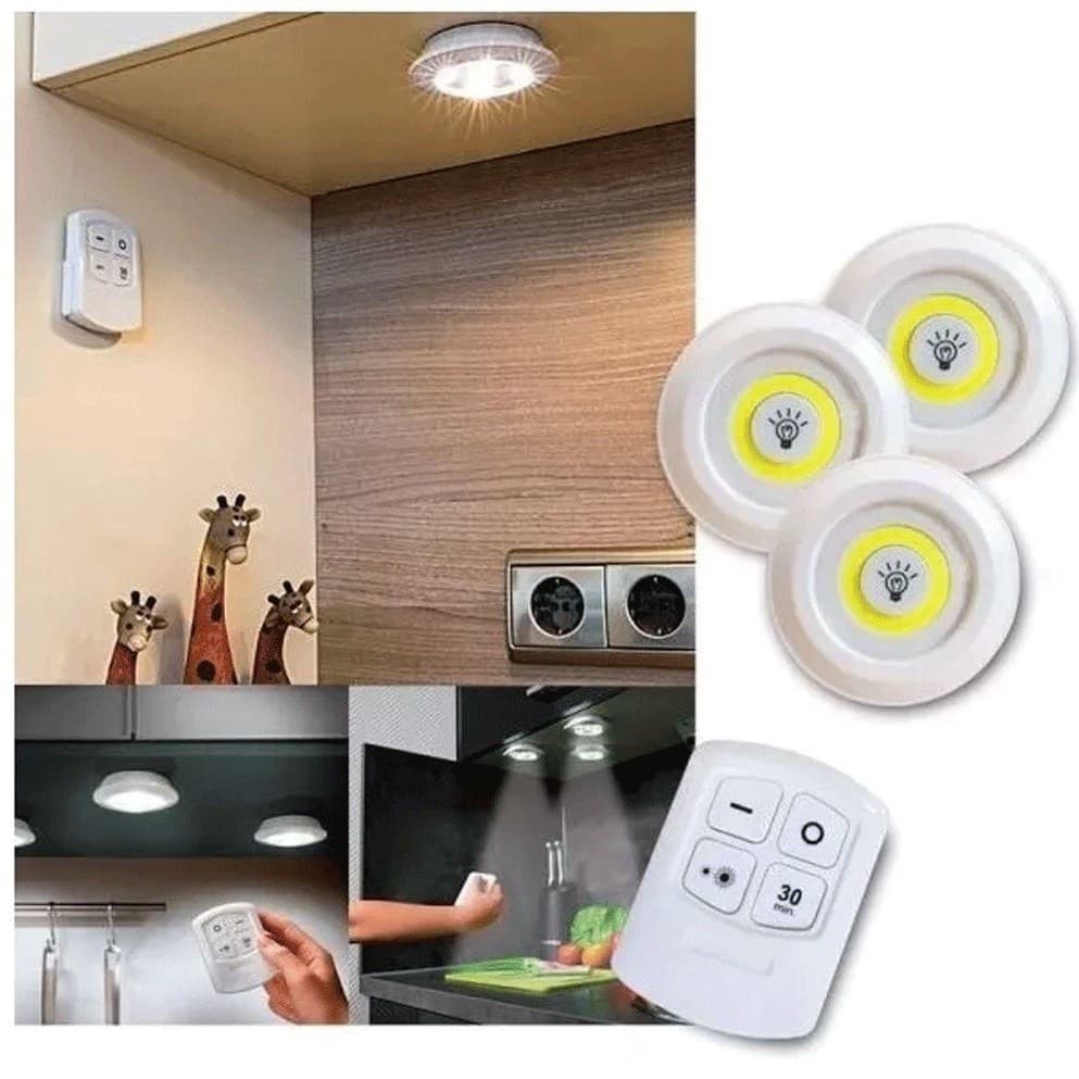 Kit 3 Lâmpada Luminária Led Spot Sem Fio e Controle Remoto LED Branco