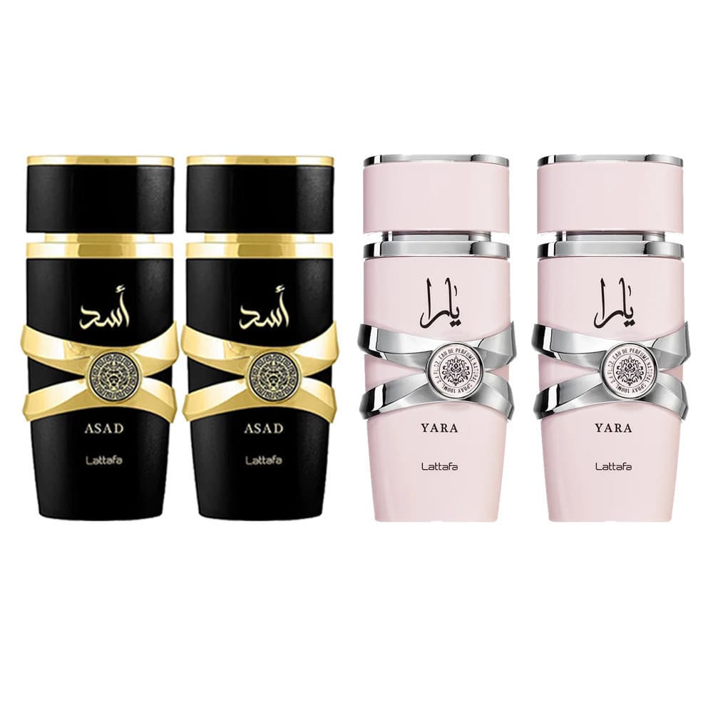 Kit 4 Perfumes Árabes Importados (2 Assad + 2 Yara) Masculino e Feminino 100msl vidros
