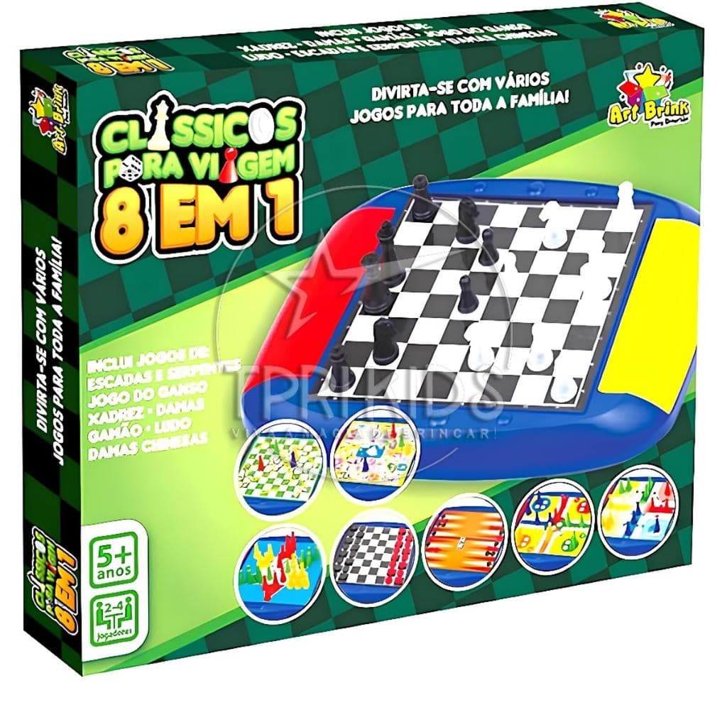 Jogo de Tabuleiro 8 em 1 Mesa Infantil Ludo Dama Xadrez Gamão Ganso Escadas Serpentes