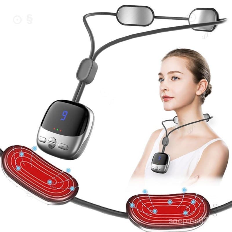 Massageador de Pescoço Inteligente EMS, Massageador Muscular Portátil com Compressão Quente para Pescoço e Coluna Cervic