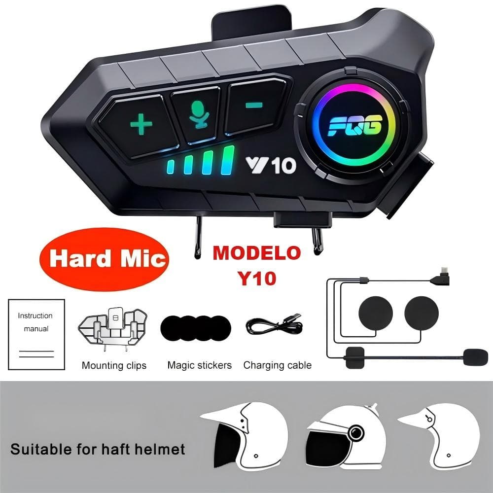 Y10 Fone De Ouvido Sem Fio Bluetooth 5.3 Para Capacete  De Motocicleta  Com Redução De Ruído IPX6 À Prova D'água