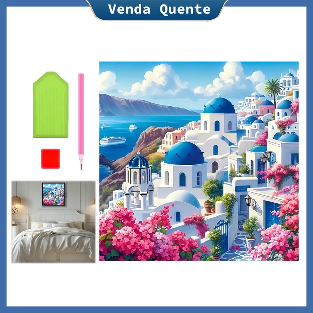"Santorini Morning Light" pintura diamante 30 cm x 30 cm, 5D Pintura Diamante, Decoração Da Parede Pintura Artesanal