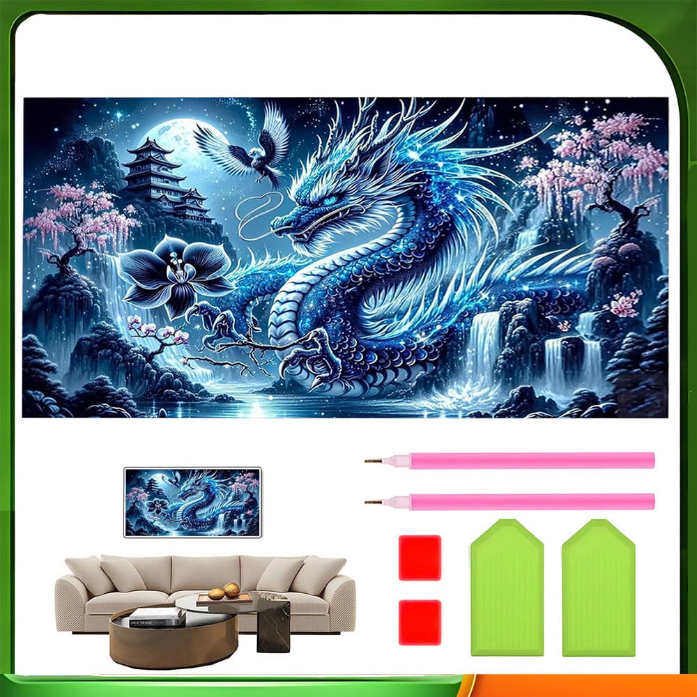 40 x 70 cm, 5D DIY Dragão Azul Conjunto de pintura de diamante quadrados Decoração de parede para casa