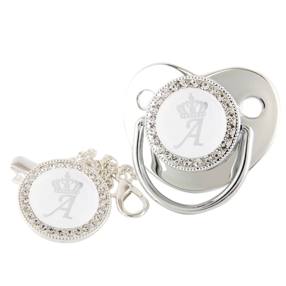 Chupeta Brilhante para Bebê Prata 26 Letras Chupeta de Silicone com Clipe de Chupeta com Strass para Bebê 49AJ