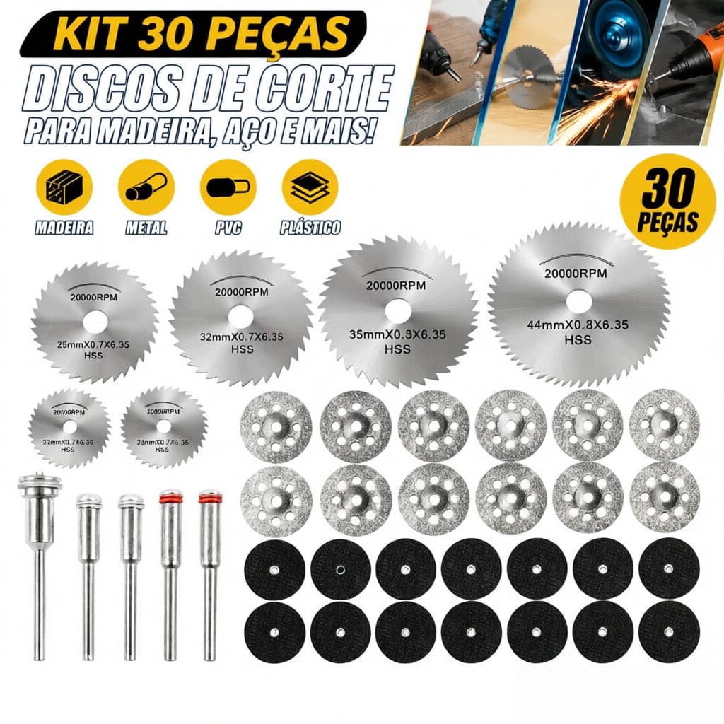 Kit 30 Peças Disco De Serra Circular Madeira - Acessórios Retífica Furadeira Parafusadeira Mini Serra Cortador Aço