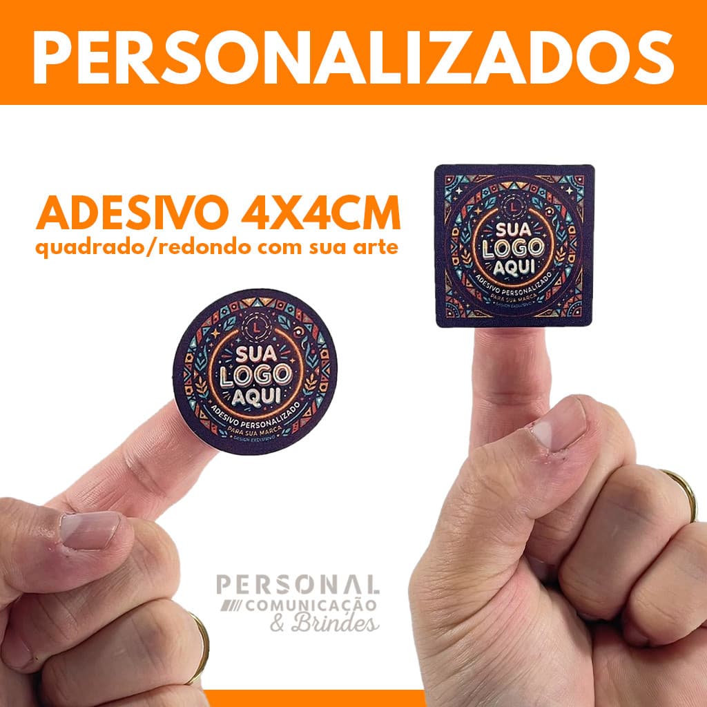 Adesivo Personalizado Vinil 4x4 - 1000 500 300 ou 200 un.Logo Etiqueta Redondo Quadrado P Embalagens