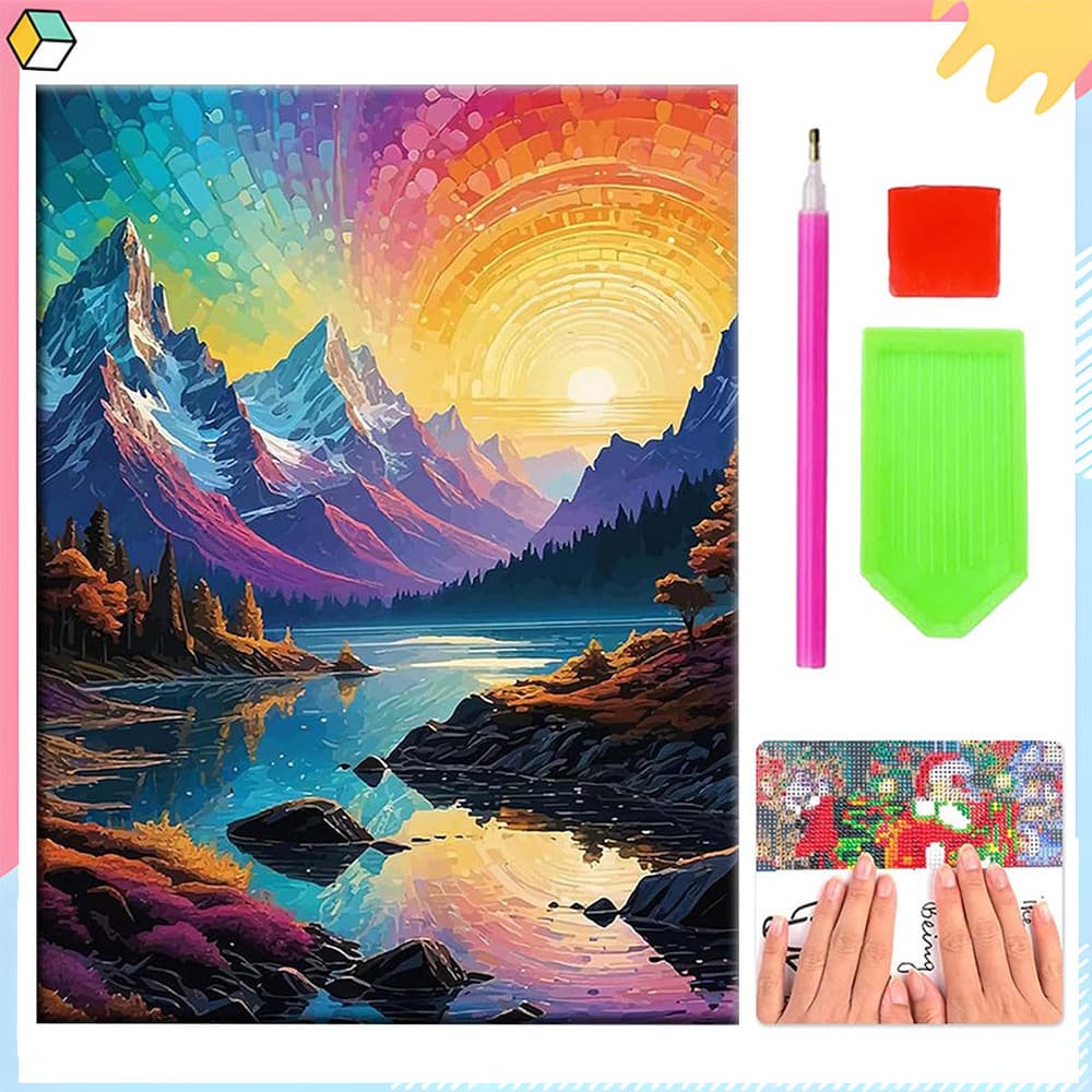 Pôr do sol, 30x40 cm, Kit de Pintura Diamante 5D DIY para Adultos, Conjunto Completo de Arte Diamante Quadrada